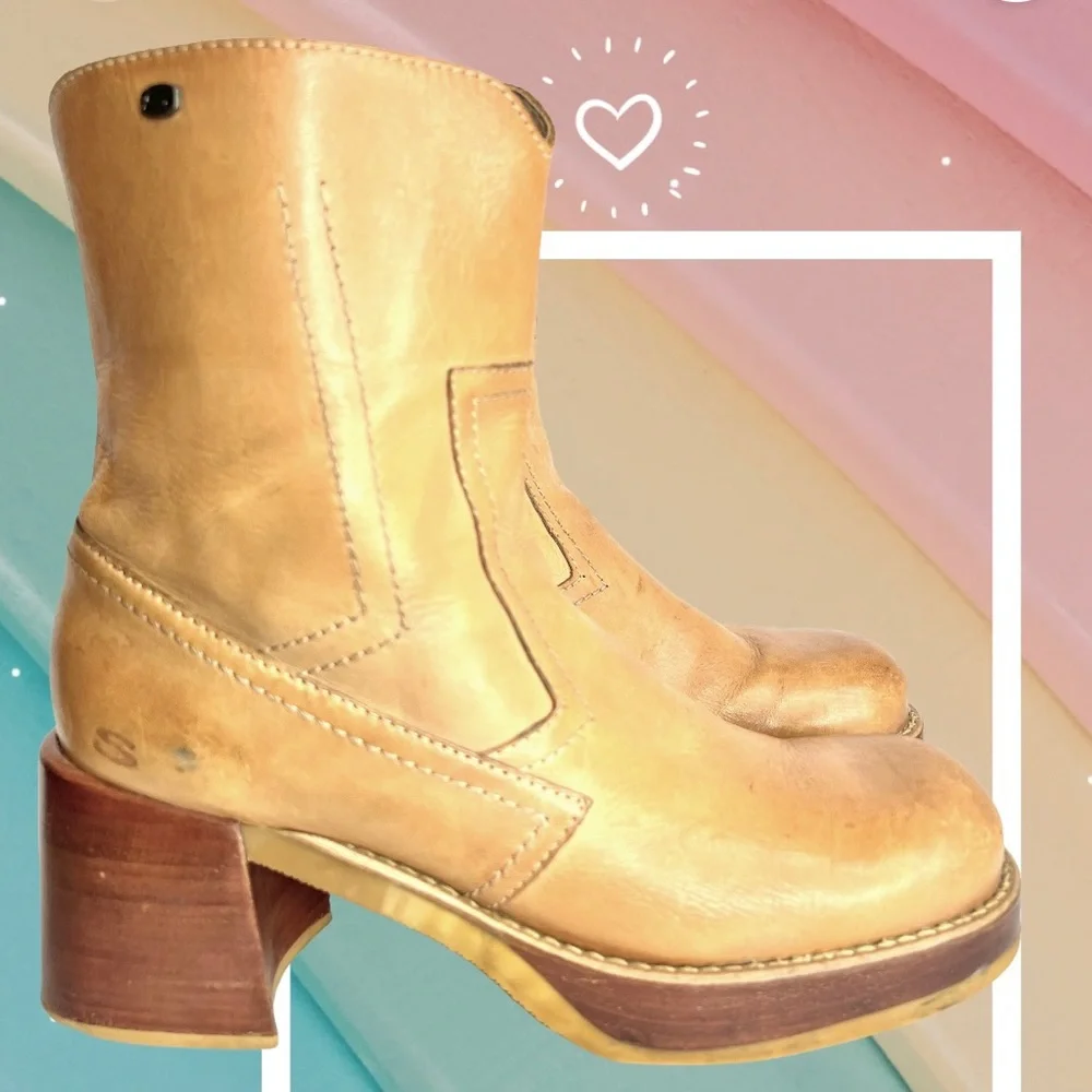 Awesome SKECHERS Vintage Boots Genuine Leather Platform Chunky Heel Above Ankle